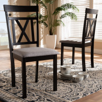 Baxton Studio RH123C-Dark Brown/Grey-DC Rosie Modern and Contemporary Grey Fabric Upholstered and Espresso Brown Finished Dining Chair Set of 2